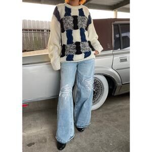 🔥NWOT Vintage 90s Y2K Forum Color block Chunky Knit Unisex Pullover Sweater  XL